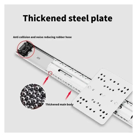 Heavy Duty Side Mounted Ball Bearing Drawer Slides Silent Easy Glide Telescopic Folding Cabinet Insert With Full Extension Roomy Access Cold Rolled Steel Built Tough For Daily Grind At Twenty Inches showcasing thickened steel plate detail.