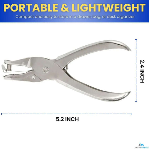 Single Hole Punch For Office Use, Heavy Duty Metal Hole Puncher With 1/4 Inch Punch, 5 Sheet Capacity, 2.4 x 5.2 inch, Silver