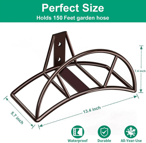 Heavy Duty Garden Hose Holder Wall Mount For Outdoor Yard And Garage Holds 150 Feet Of Hoses Durable Bronze Metal Weather Resistant Hose Reel Hanger And Storage Solution