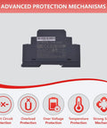 Ultra Slim DIN Rail Power Supply 24 Volt 0.63 Amp 15.2 Watt Compact Switching Adapter showing advanced protection mechanisms.