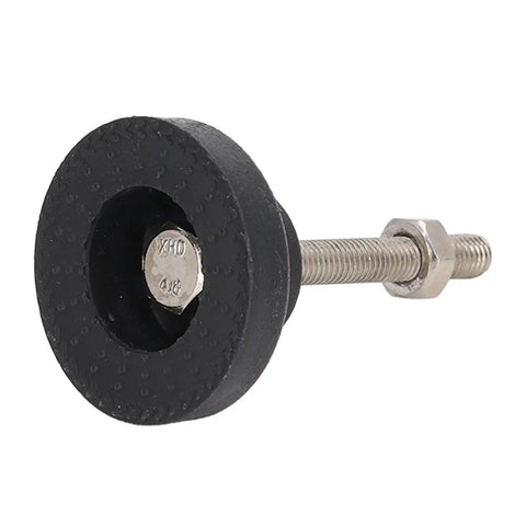 Close-up of M8 Leveling Mounts Adjustable Furniture Foot Pads with rubber base, showing metal screw and anti-slip design for stability.