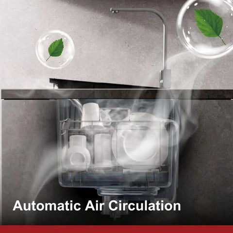 Compact 3 In 1 In Sink Dishwasher With Build In Produce Washer And Pasteurizer Boasting 360 Degree Rotary Spray showing automatic air circulation.