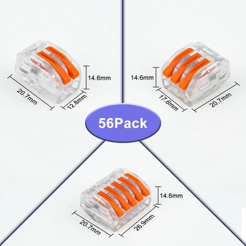 Transparent Housing Lever Wire Connector Kit With Test Hole For Quick Splice Connections, 2 3 5 Port, 56 pack dimensions
