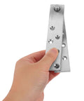Hand holding heavy duty concealed door hinge in stainless steel, showcasing 360 degree pivot hinge for secret doors cabinets and bookcases