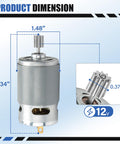 Beefed Up 12V Gearbox Motor Drive Engine Replacement dimensions with pre-installed 10 tooth pinion gear for ride-on cars