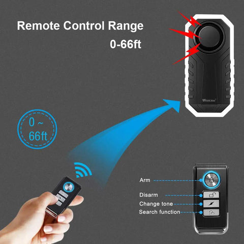 Beefy 113dB Wireless Bike Alarm With Remote Vibration And Motion Sensor IP55 with 66 ft remote range in action