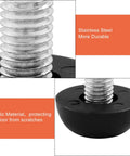Close-up of Adjustable M8 Furniture Leg Levelers Eight Pack With Screw In Leveling Feet Glides showing rustproof stainless steel and plastic base