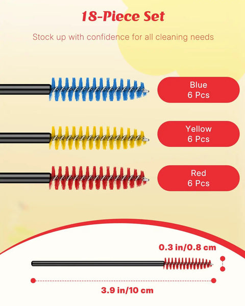 Hummingbird Feeder Cleaning Brushes Kit 18 Pieces Tiny Nylon Brushes For Reaching Narrow Nectar Ports And Small Feeder Parts In A 3 Color Mix For Quick Deep Clean And Easy No Sweat Maintenance, 0.3 in tip