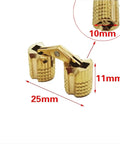 2 Pack Copper Barrel Hidden Cabinet Hinges Gold Finish For 8 To 18 Mm Doors, Invisible Concealed Hinge With Full 180 Degree Rotation