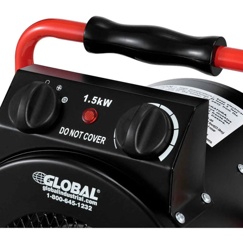Portable Electric Space Heater With Built In Thermostat And Ergonomic Handle 1500 Watt 5120 BTU 120V close-up view