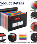 13 Pocket Accordion File Organizer with Cover Labels Portable Expanding File Folder Black Document Holder with color tabs and labels