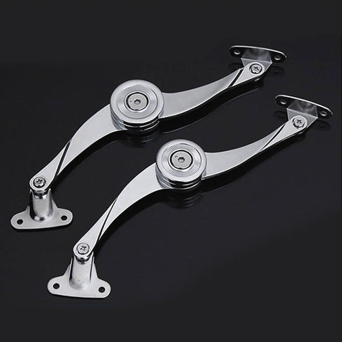 2 Pack Heavy Duty Soft Close Lid Hinges for Chest and Cabinet Doors, zinc alloy, shown extended on dark background.