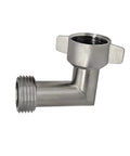 Stainless steel 90-degree hose elbow with 3/4-in garden hose thread; RV water hose connector
