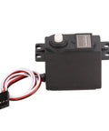 High Octane RC Servo Motor Ultra Quiet Precision Steering Compact Lightweight Frame Built Like A Tank For RC Cars And Boats Zero Lag Full Throttle Performance image showing black servo motor with connector and control horn.