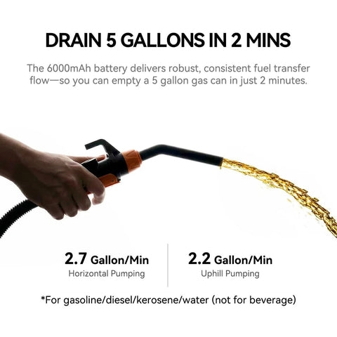 Rechargeable Cordless Fuel Transfer Pump 2.7 GPM Model X1 Ultra With 6000mAh Lithium Ion Battery Leak Proof Design in use