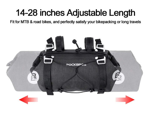 Built To Last Bikepacking Handlebar Bag 7 To 14 Liter Waterproof Dry Pack For MTB And Road Bikes with adjustable length 14-28 inches