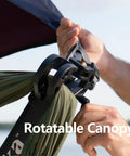 Close-up of Set Up In 3 Seconds Adjustable Portable Aluminum Hammock Stand For Outdoors with rotatable canopy attachment.