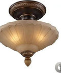 Restoration Three Light Semi Flush Ceiling Fixture In Golden Bronze Finish With Amber Glass For A Traditional Look