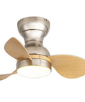 22 Inch Ceiling Fan With Lights And Remote Control, low profile flush mount, 3 reversible wood grain blades, brushed nickel finish