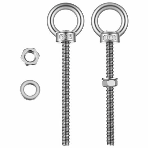 25 Pack Stainless Steel Marine Grade Eye Bolts One Quarter By Three Point Five Four Inch Threaded Eyebolts With Nuts And Washers