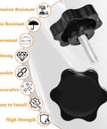 Four black plastic star-shaped M6 x 20mm hand knobs for umbrella bases