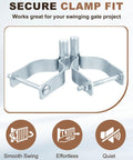 Heavy Duty Galvanized Steel Chain Link Gate Male Hinges With Five Eighths Pin For Two Three Eight Od Pipe Built Like A Tank For A Seamless Backyard Makeover, showing secured clamp fit side view.