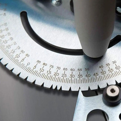 Close-up of Pro Grade Miter Gauge for Table Saw and Router All Around Woodworking Sled with Multi Angle Scale Precise Ruler