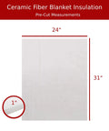 31 By 24 By 1 Inch Ceramic Fiber Blanket Insulation 6 Pound 2300F Continuous Use Temperature size diagram for stoves ovens kilns.