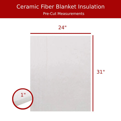 31 By 24 By 1 Inch Ceramic Fiber Blanket Insulation 6 Pound 2300F Continuous Use Temperature size diagram for stoves ovens kilns.