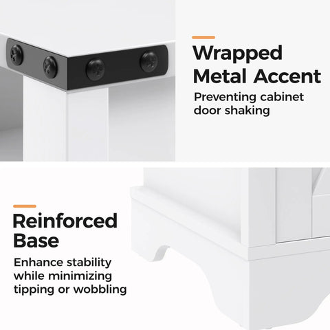 Close-up of farmhouse nightstand set of 2 end table with charging station, showing wrapped metal accent and reinforced base.
