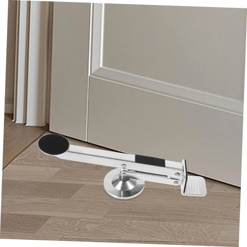 Heavy Duty Door Lifter Tool For Drywall And Board Work Easy Window Hinge Hoist multi function tool at door edge on wooden floor.