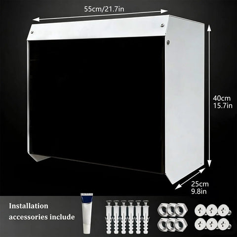 Badass Weatherproof EV Charger Cover Wall Mount Universal Fit EV Protection Box with dimensions 55cm x 40cm x 25cm, tinted acrylic.
