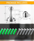 Heavy Duty Silver Stainless Steel Door Stopper With Magnetic Catch Holds Doors Open Durable Security Door Stopper For All Surfaces Rust Resistant And Long Lasting 1 Pack shown with installation accessories and measurements