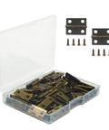 Fifty Piece Mini Bronze Butt Hinges With Two Hundred Matching Screws Top Shelf Gear For Diy Crafts Jewelry Boxes Wooden Cases And Dollhouse Builds Heavy Duty Hardware That Truly Holds Tight in clear storage box.