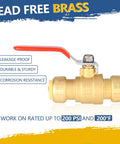 Three Quarter Inch Push Fit Ball Valve With Drain Full Port Brass Shut Off For Plumbing Fittings Copper Pex CPVC Pipe Pack