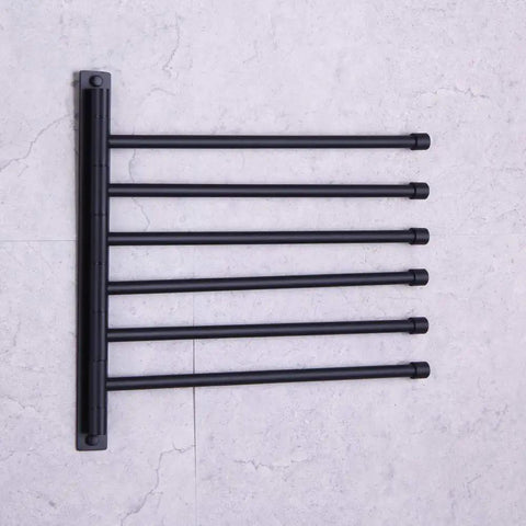 Six Arm Wall Mount Towel Rack Matte Black, Heavy Duty SUS 304 Stainless Steel Towel Holder Organizer on white wall