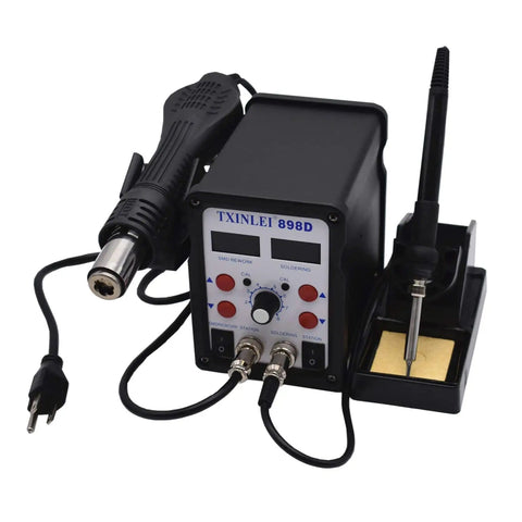 2 In 1 SMD Hot Air Rework Station With Soldering Iron Digital LED Temperature Display, includes hot air gun and soldering iron stand