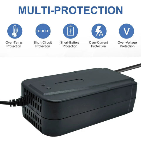 High Capacity 72V 3A Battery Charger With 3 Pin Plug For 60V AGM Gel SLA Lead Acid Batteries Used In Electric Scooters Go Karts And Big Toys 100 240V AC Input 72V 3A Output Safe OVP OCP Short Circuit Protection