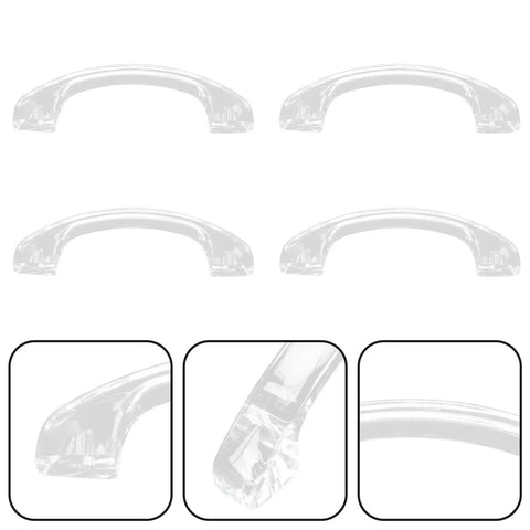 Acrylic Cabinet Pulls Set Of 8 Arc Drawer Handles With Screws, Crystal Wardrobe Knobs, front and side view with detailed angles.