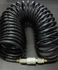 Coiled 25 Foot Air Compressor Hose With Bend Restrictor And One Quarter Quick Coupler Coiled Flexible Hose With Solid Copper Connectors