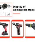 Display of compatible electric drills for Beefy Electric Drill Plate Cutter And Metal Nibbler Attachment YY ZT 002