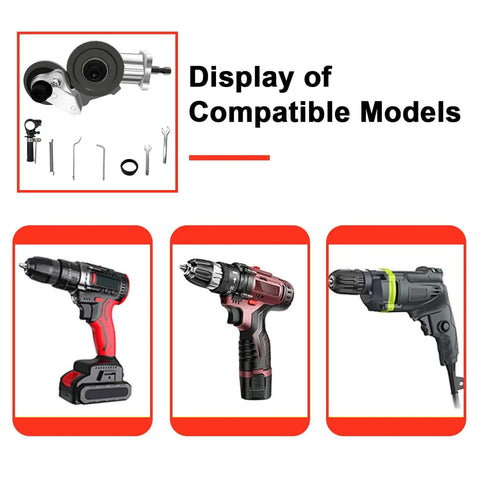 Display of compatible electric drills for Beefy Electric Drill Plate Cutter And Metal Nibbler Attachment YY ZT 002