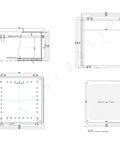 Rugged IP67 Waterproof ABS Junction Box With Hinged Clear Cover And Stainless Steel Latch, Includes 2 PG13.5 Cable Glands, Mounting Plate And Wall Bracket, Weatherproof Electrical Enclosure For Indoor Outdoor Use, dimension drawing