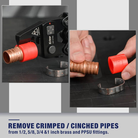 Go To PEX Decrimp Removal Tool For F2098 Stainless Steel Clamps And F1807 Copper Rings PEX Tubing Crimp Release Tool Versatile CT02 Hand Tool in use