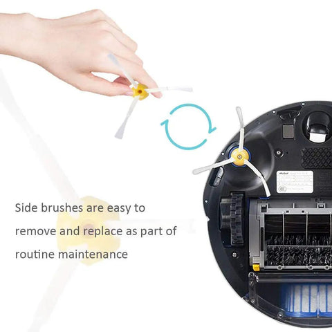 Person replacing side brush on All In One Replacement Kit For Roomba 600 610 620 650 Series Vacuums With 3 Filters, Side Brush, And 1 Bristle Brush Easy Upgrade To Restore Suction And Clean Like New