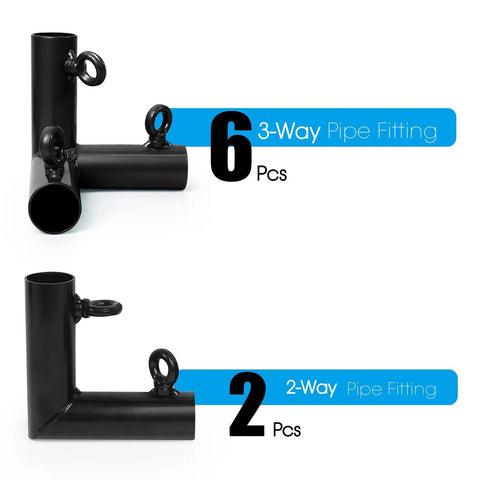 6-pack 3-way and 2-pack 2-way pipe fittings for One And Three Eighths Inch Golf Simulator Enclosure Corner Kit