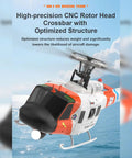 One Thirty Fourth Scale UH Huey RC Helicopter With GPS Positioning flying over ocean with CNC rotor head and rescue livery