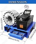 Heavy Duty Electric Hydraulic Hose Crimper With Eight Piece Full Die Set For Repairing 6-25 Mm Inner Diameter Fittings, side view showing dimensions.