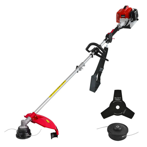 Gas String Trimmer 3-In-1 Trimmer Edger And Brush Cutter With 16-Inch Cutting Path And 10-Inch Metal Blade, includes shoulder strap