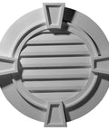 Round Gable Vent With Keystones, Lightweight Urethane Exterior Vent, 34 1/8 W, 34 1/8 H, 1 1/2 P, Fully Primed And Paint Ready shown